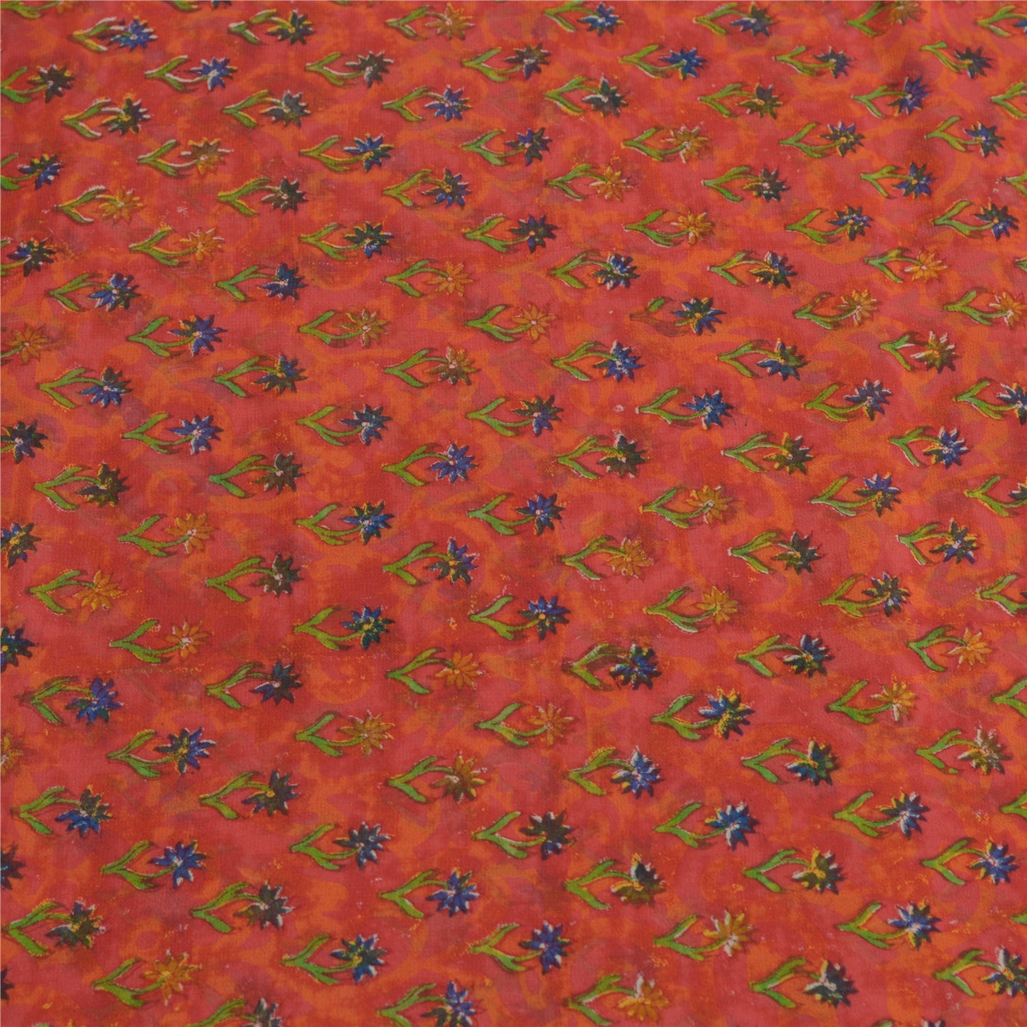 Sanskriti Vintage Red Sarees Pure Georgette Silk Printed Sari Soft Craft Fabric