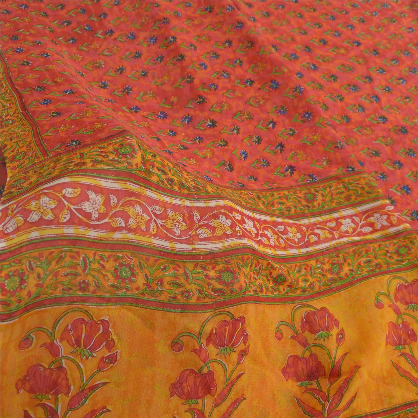 Sanskriti Vintage Red Sarees Pure Georgette Silk Printed Sari Soft Craft Fabric