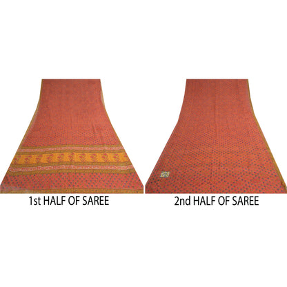 Sanskriti Vintage Red Sarees Pure Georgette Silk Printed Sari Soft Craft Fabric