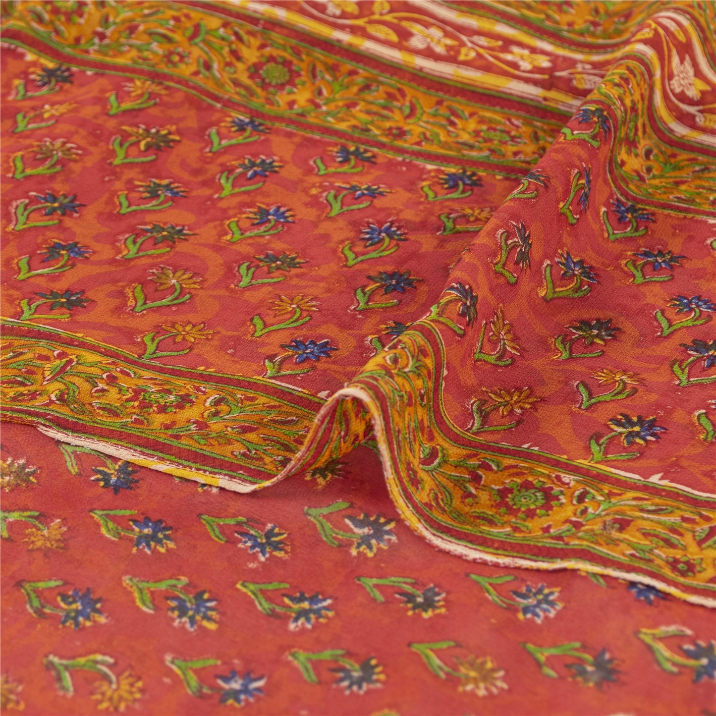 Sanskriti Vintage Red Sarees Pure Georgette Silk Printed Sari Soft Craft Fabric