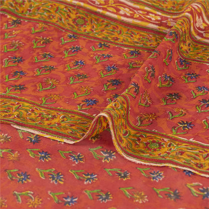 Sanskriti Vintage Red Sarees Pure Georgette Silk Printed Sari Soft Craft Fabric