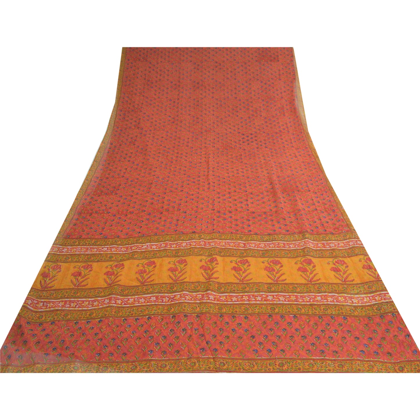 Sanskriti Vintage Red Sarees Pure Georgette Silk Printed Sari Soft Craft Fabric