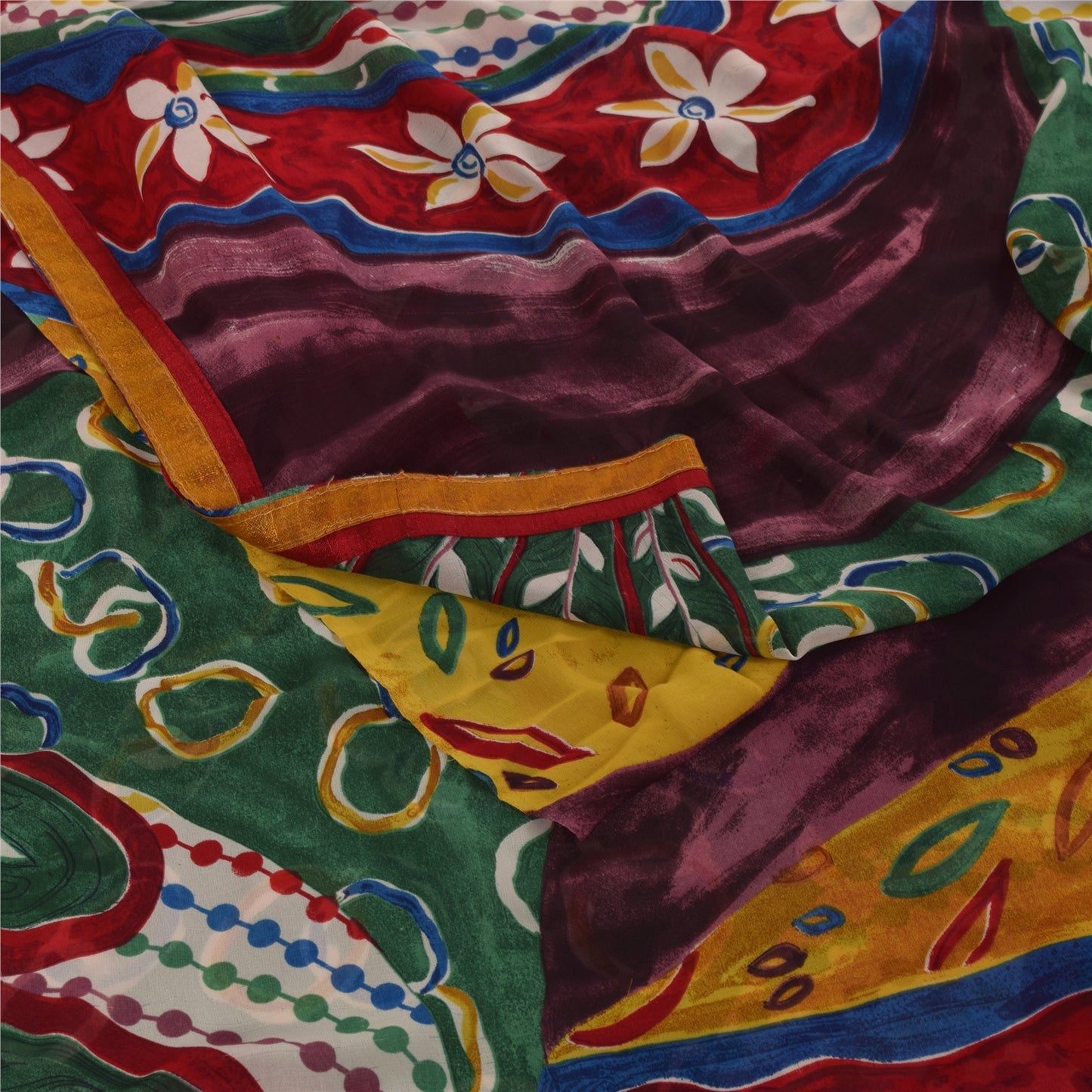 Sanskriti Vintage Indian Sari Blend Georgette Printed Sarees 6 yard Craft Fabric