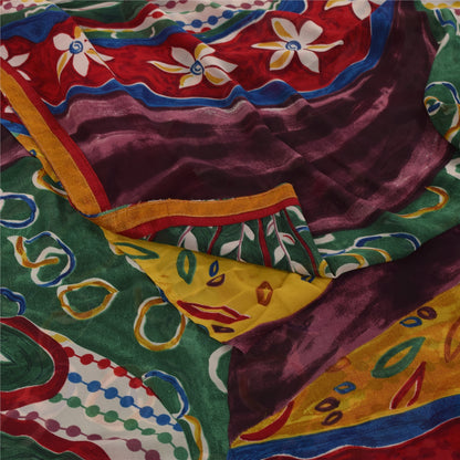 Sanskriti Vintage Indian Sari Blend Georgette Printed Sarees 6 yard Craft Fabric