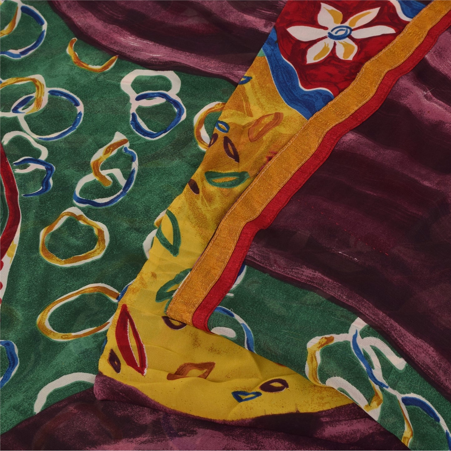 Sanskriti Vintage Indian Sari Blend Georgette Printed Sarees 6 yard Craft Fabric