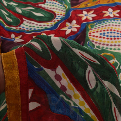 Sanskriti Vintage Indian Sari Blend Georgette Printed Sarees 6 yard Craft Fabric