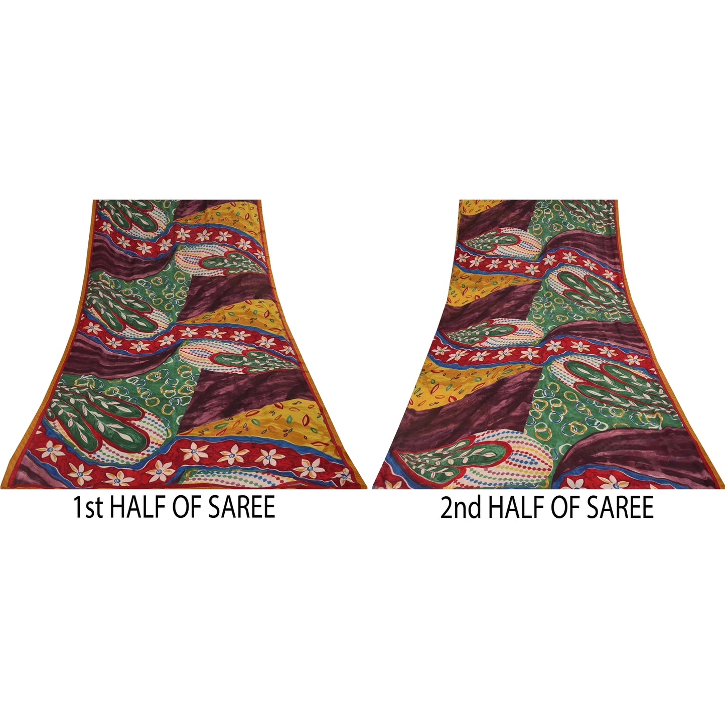 Sanskriti Vintage Indian Sari Blend Georgette Printed Sarees 6 yard Craft Fabric