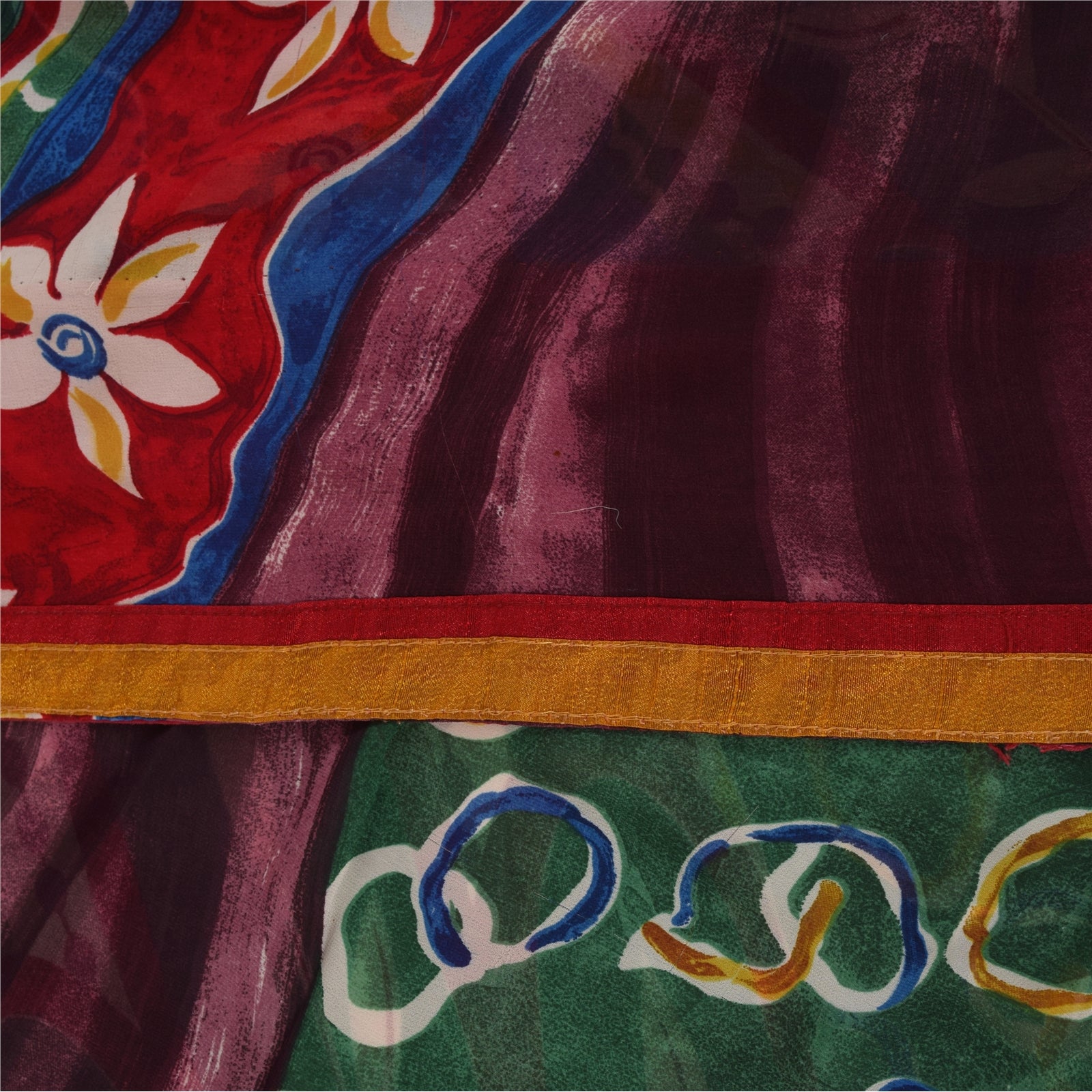 Sanskriti Vintage Indian Sari Blend Georgette Printed Sarees 6 yard Craft Fabric