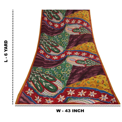 Sanskriti Vintage Indian Sari Blend Georgette Printed Sarees 6 yard Craft Fabric