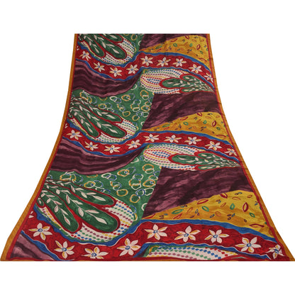 Sanskriti Vintage Indian Sari Blend Georgette Printed Sarees 6 yard Craft Fabric