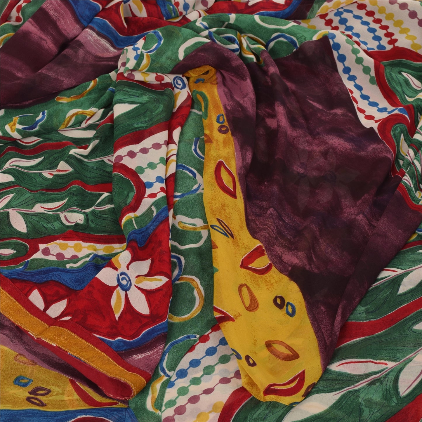 Sanskriti Vintage Indian Sari Blend Georgette Printed Sarees 6 yard Craft Fabric