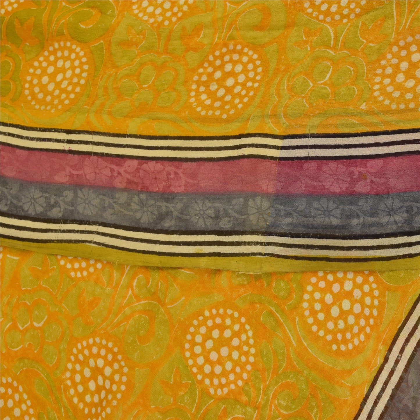 Sanskriti Vintage Yellow Sarees Pure Georgette Silk Printed Sari Craft Fabric