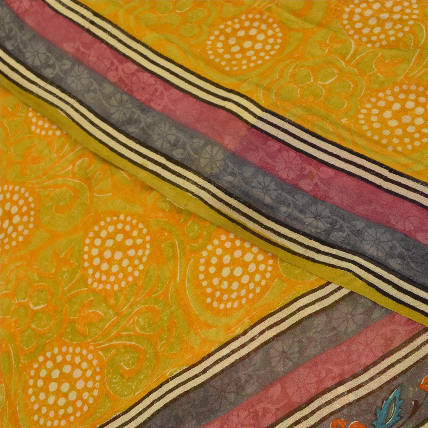 Sanskriti Vintage Yellow Sarees Pure Georgette Silk Printed Sari Craft Fabric