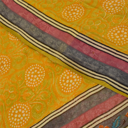 Sanskriti Vintage Yellow Sarees Pure Georgette Silk Printed Sari Craft Fabric
