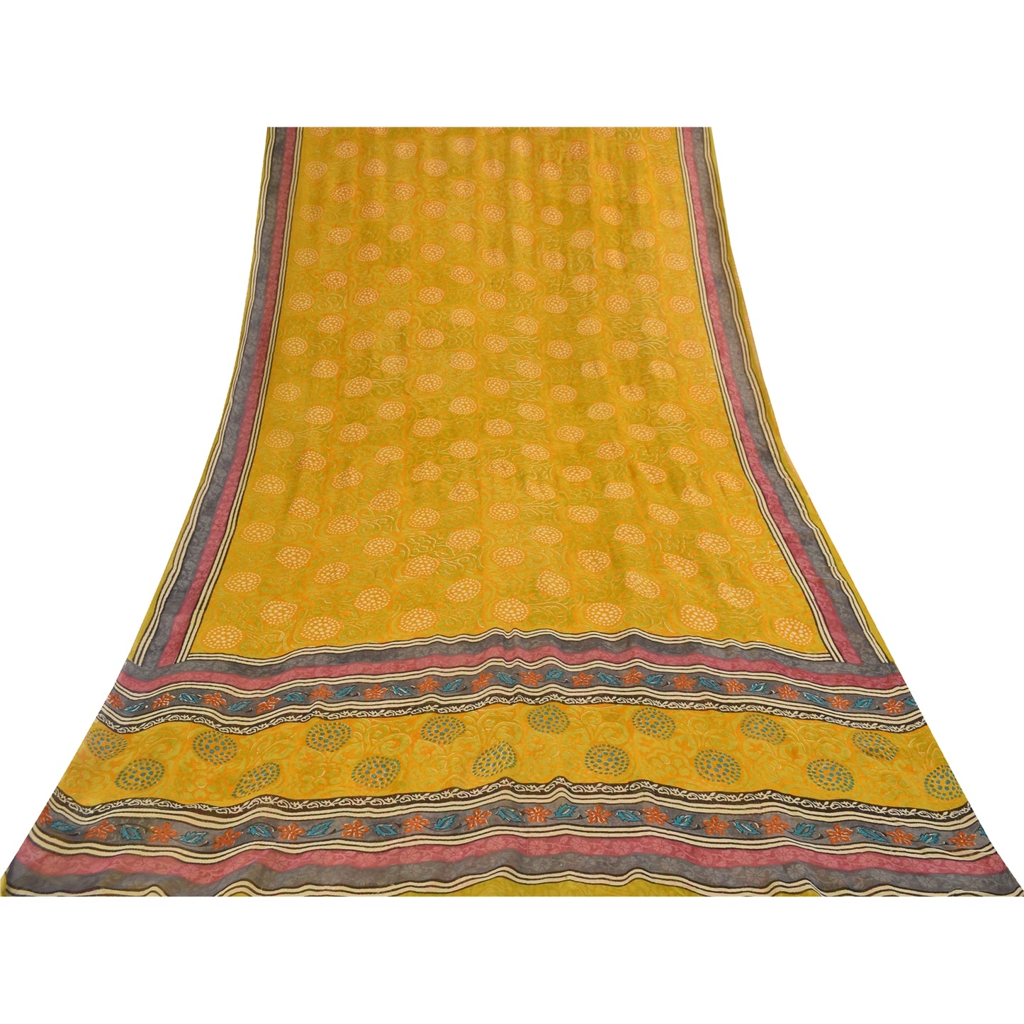 Sanskriti Vintage Yellow Sarees Pure Georgette Silk Printed Sari Craft Fabric