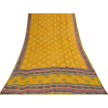 Sanskriti Vintage Yellow Sarees Pure Georgette Silk Printed Sari Craft Fabric