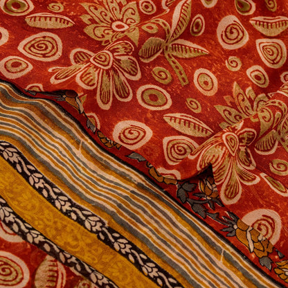 Sanskriti Vintage Sari 100% Pure Georgette Silk Red Sarees Printed 5Yd Craft Fabric upholstery fabric