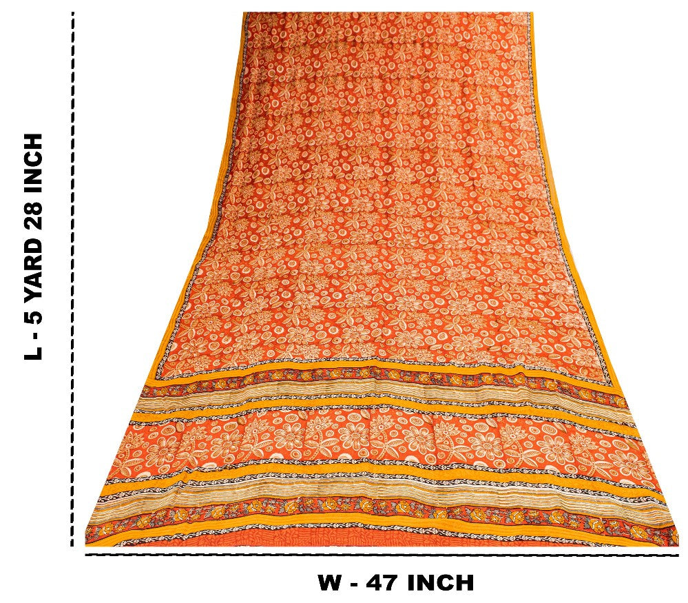 Sanskriti Vintage Sari 100% Pure Georgette Silk Red Sarees Printed 5Yd Craft Fabric upholstery fabric