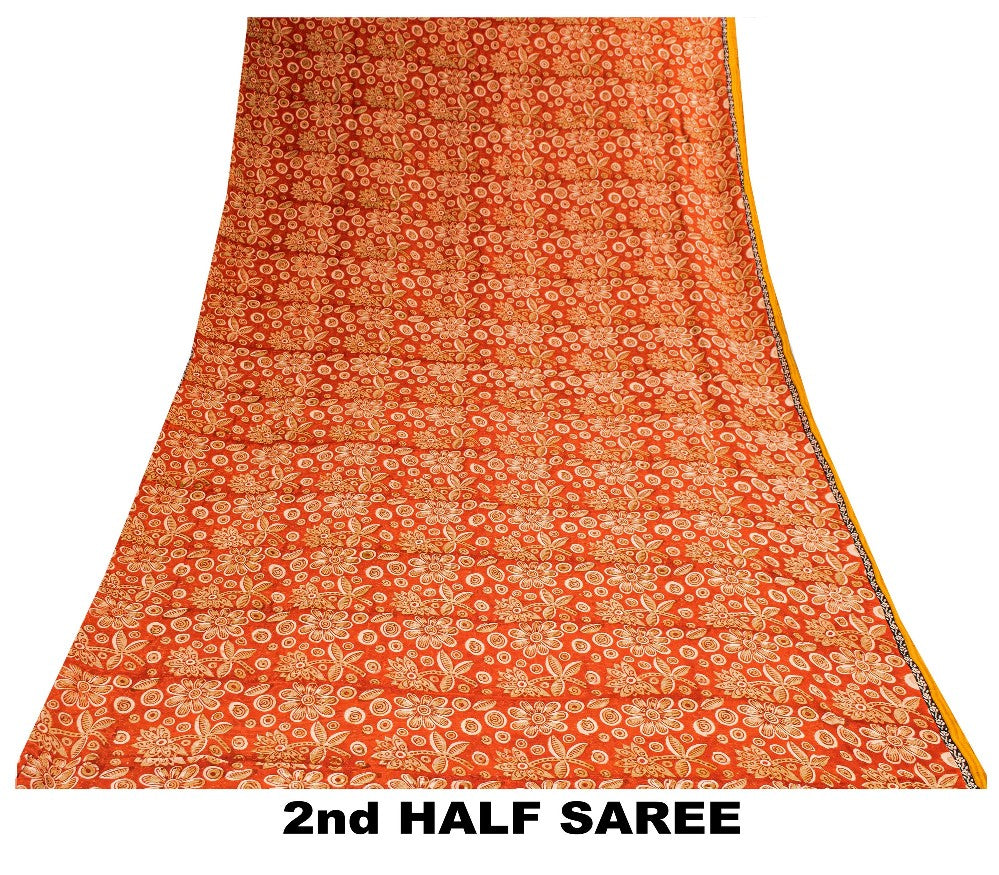 Sanskriti Vintage Sari 100% Pure Georgette Silk Red Sarees Printed 5Yd Craft Fabric upholstery fabric
