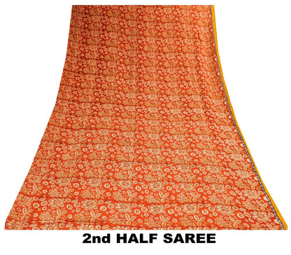 Sanskriti Vintage Sari 100% Pure Georgette Silk Red Sarees Printed 5Yd Craft Fabric upholstery fabric