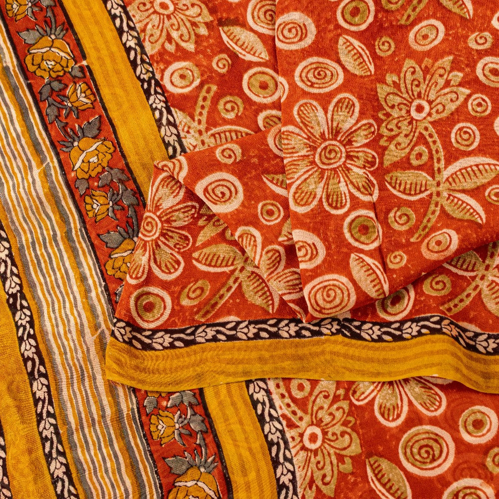 Sanskriti Vintage Sari 100% Pure Georgette Silk Red Sarees Printed 5Yd Craft Fabric upholstery fabric