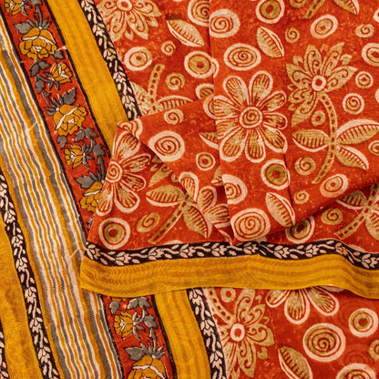 Sanskriti Vintage Sari 100% Pure Georgette Silk Red Sarees Printed 5Yd Craft Fabric upholstery fabric