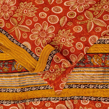 Sanskriti Vintage Sari 100% Pure Georgette Silk Red Sarees Printed 5Yd Craft Fabric upholstery fabric