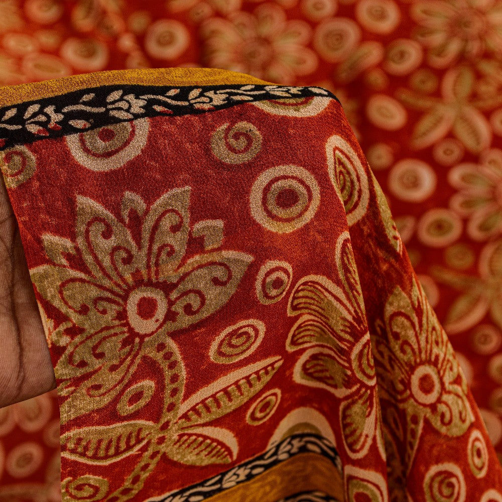 Sanskriti Vintage Sari 100% Pure Georgette Silk Red Sarees Printed 5Yd Craft Fabric upholstery fabric