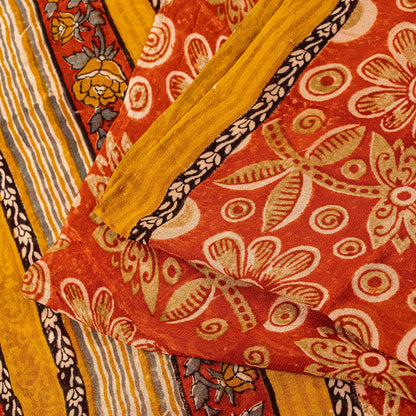 Sanskriti Vintage Sari 100% Pure Georgette Silk Red Sarees Printed 5Yd Craft Fabric upholstery fabric
