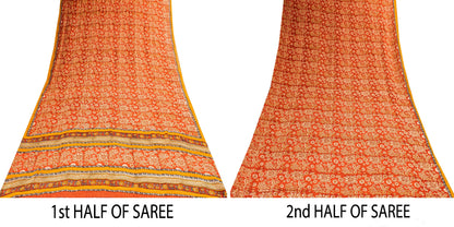 Sanskriti Vintage Sari 100% Pure Georgette Silk Red Sarees Printed 5Yd Craft Fabric upholstery fabric