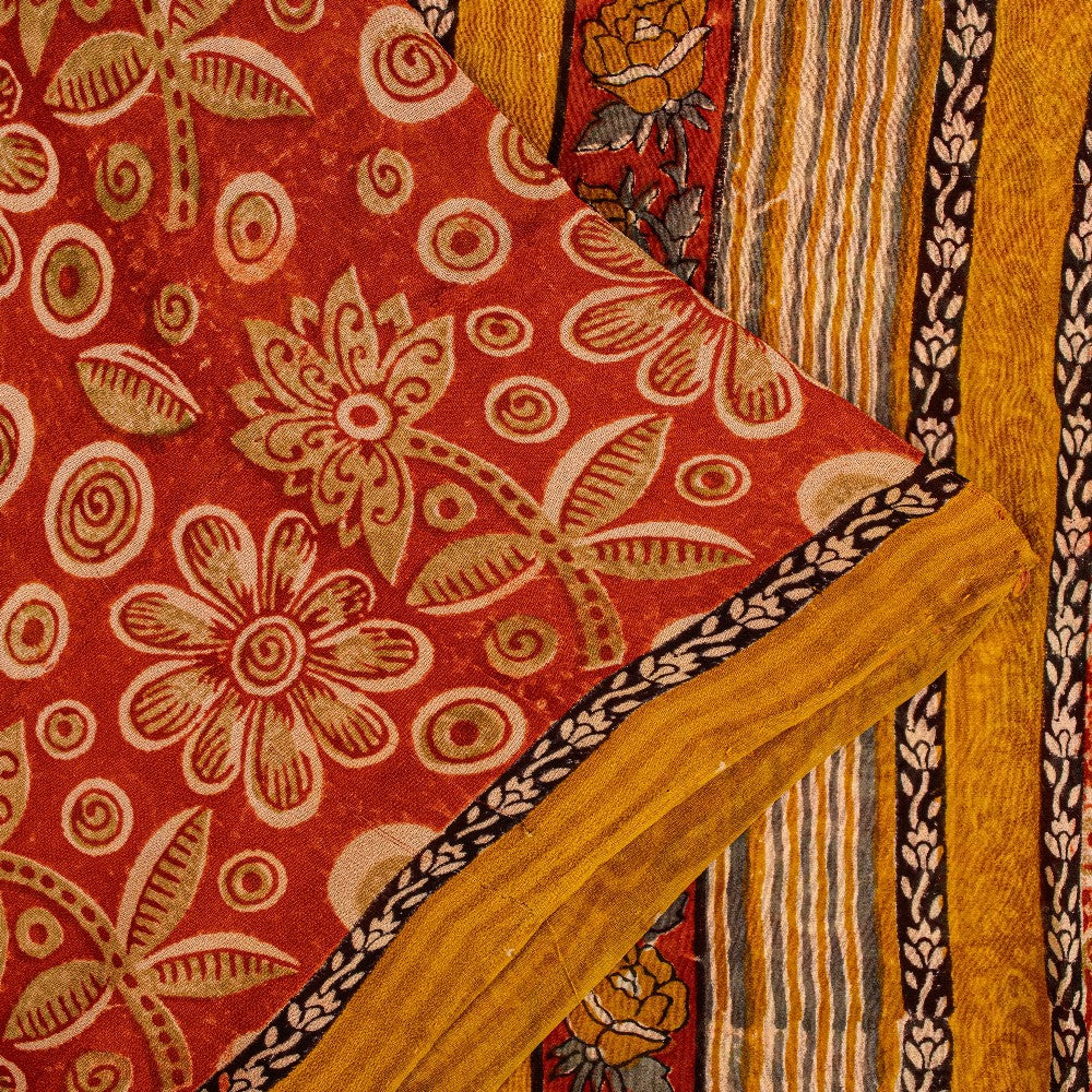 Sanskriti Vintage Sari 100% Pure Georgette Silk Red Sarees Printed 5Yd Craft Fabric upholstery fabric