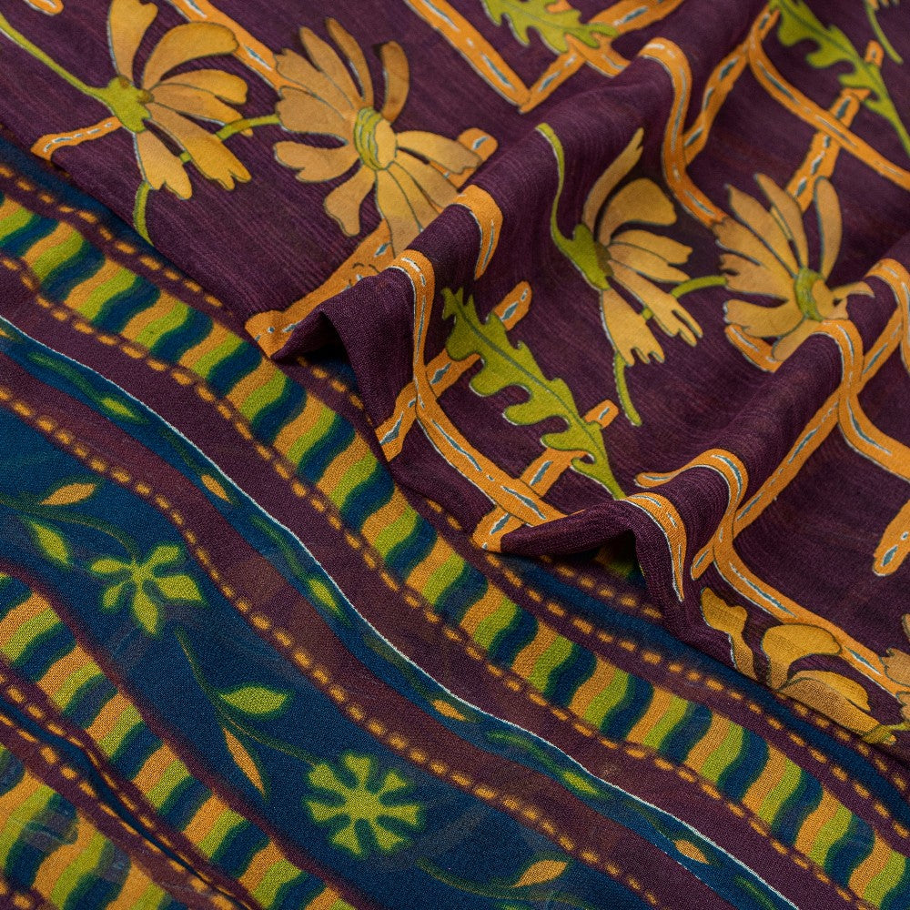 Sanskriti Vintage Lilla Sarees Ren Georgette Silke Trykt Sari Håndværk Bæredygtigt Stoff