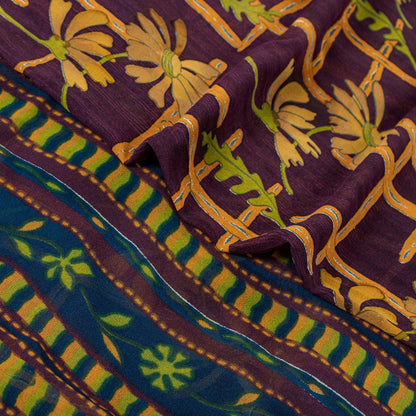 Sanskriti Vintage Lilla Sarees Ren Georgette Silke Trykt Sari Håndværk Bæredygtigt Stoff