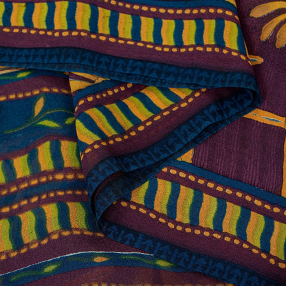 Sanskriti Vintage Lilla Sarees Ren Georgette Silke Trykt Sari Håndværk Bæredygtigt Stoff