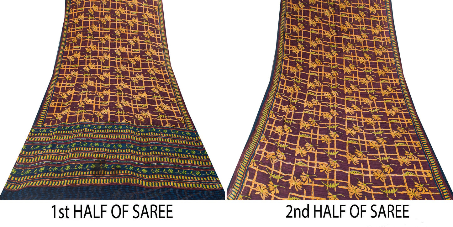 Sanskriti Vintage Lilla Sarees Ren Georgette Silke Trykt Sari Håndværk Bæredygtigt Stoff