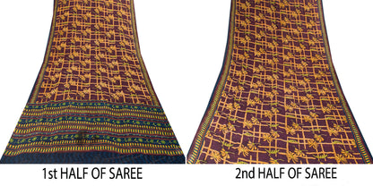 Sanskriti Vintage Lilla Sarees Ren Georgette Silke Trykt Sari Håndværk Bæredygtigt Stoff