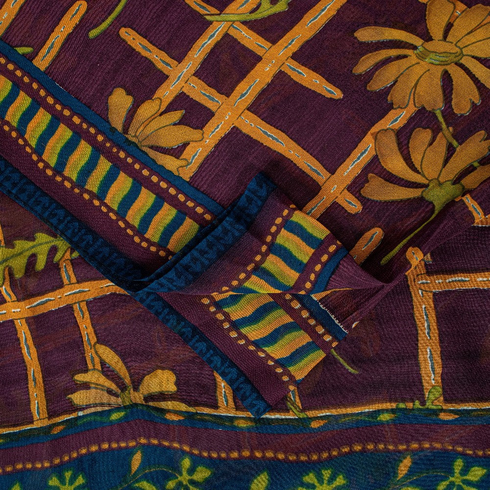 Sanskriti Vintage Lilla Sarees Ren Georgette Silke Trykt Sari Håndværk Bæredygtigt Stoff