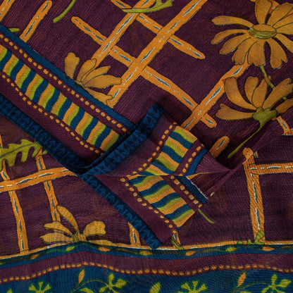 Sanskriti Vintage Lilla Sarees Ren Georgette Silke Trykt Sari Håndværk Bæredygtigt Stoff
