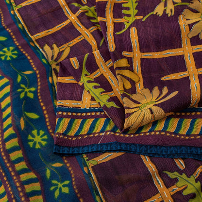 Sanskriti Vintage Lilla Sarees Ren Georgette Silke Trykt Sari Håndværk Bæredygtigt Stoff