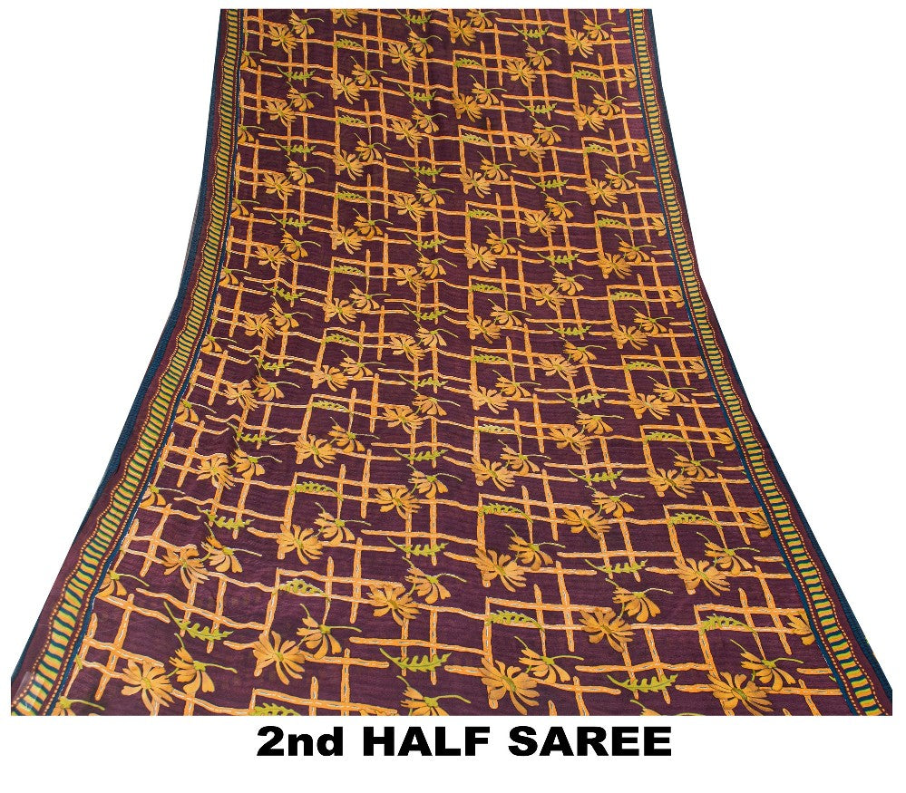 Sanskriti Vintage Lilla Sarees Ren Georgette Silke Trykt Sari Håndværk Bæredygtigt Stoff