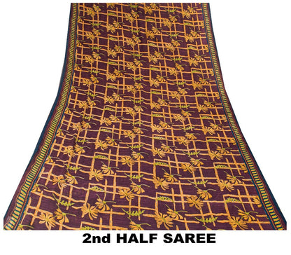 Sanskriti Vintage Lilla Sarees Ren Georgette Silke Trykt Sari Håndværk Bæredygtigt Stoff