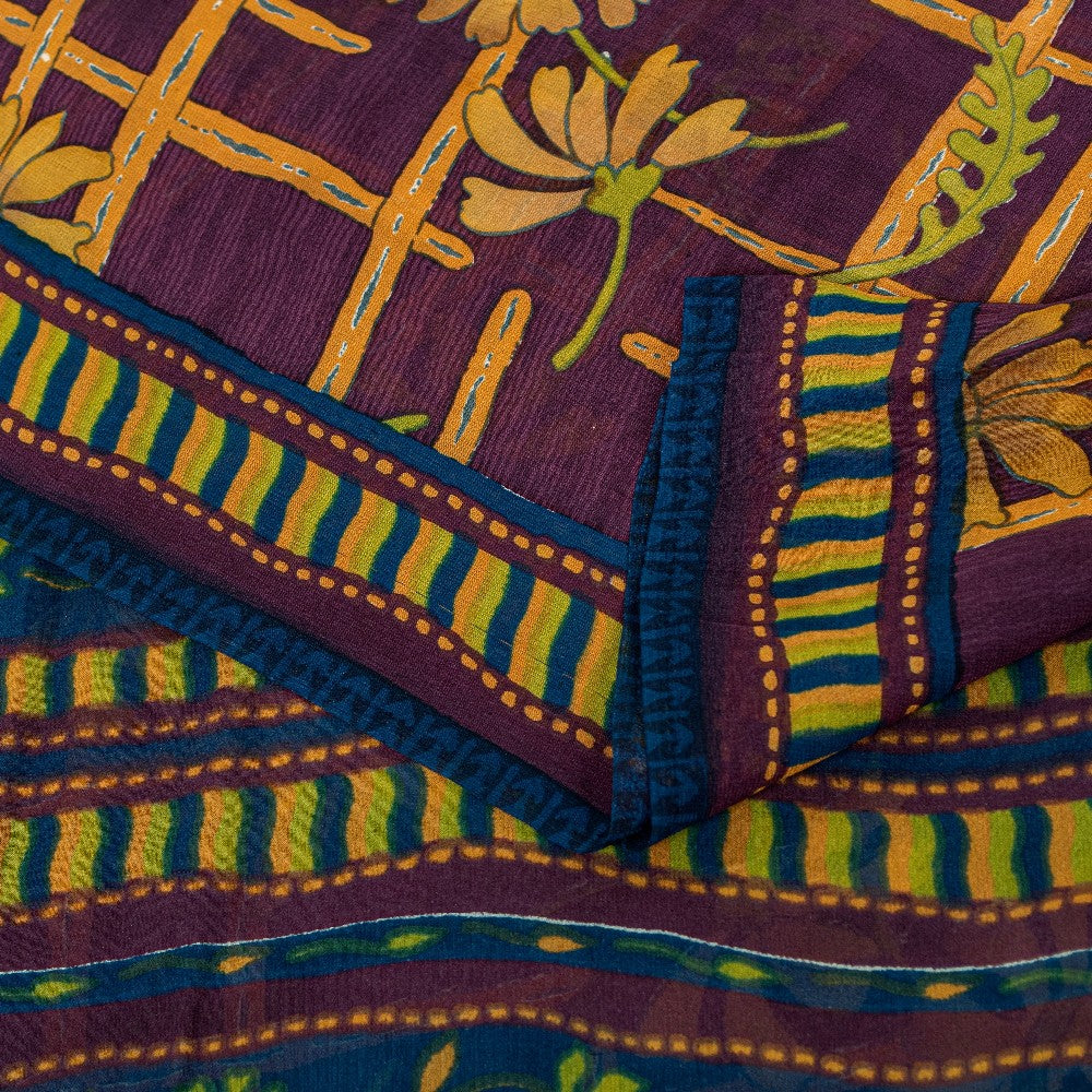 Sanskriti Vintage Lilla Sarees Ren Georgette Silke Trykt Sari Håndværk Bæredygtigt Stoff