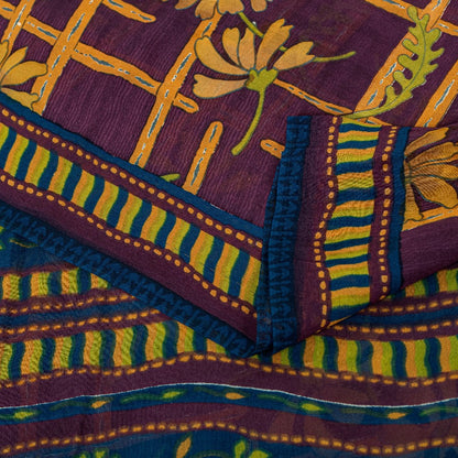 Sanskriti Vintage Lilla Sarees Ren Georgette Silke Trykt Sari Håndværk Bæredygtigt Stoff