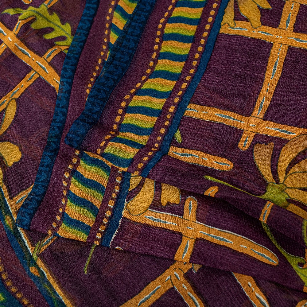 Sanskriti Vintage Lilla Sarees Ren Georgette Silke Trykt Sari Håndværk Bæredygtigt Stoff