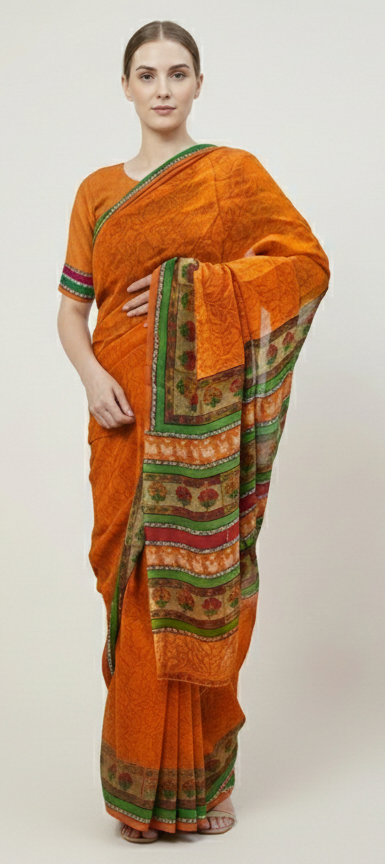 Sanskriti Vintage Sarees Ren Georgette Silke Trykt Bluse Pc Sari Håndværk Bæredygtigt Stoff