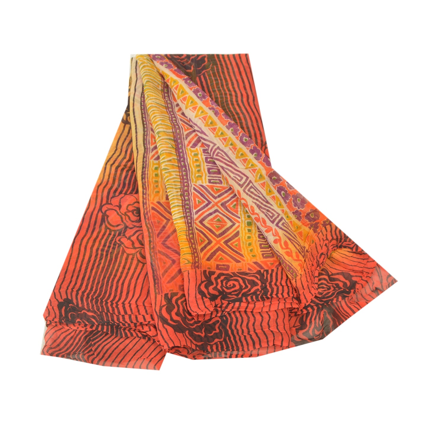 Sanskriti Vintage Sarees 100% Pure Georgette Silk Printed Sari 5YD Craft Fabric