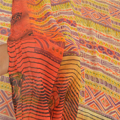 Sanskriti Vintage Sarees 100% Pure Georgette Silk Printed Sari 5YD Craft Fabric
