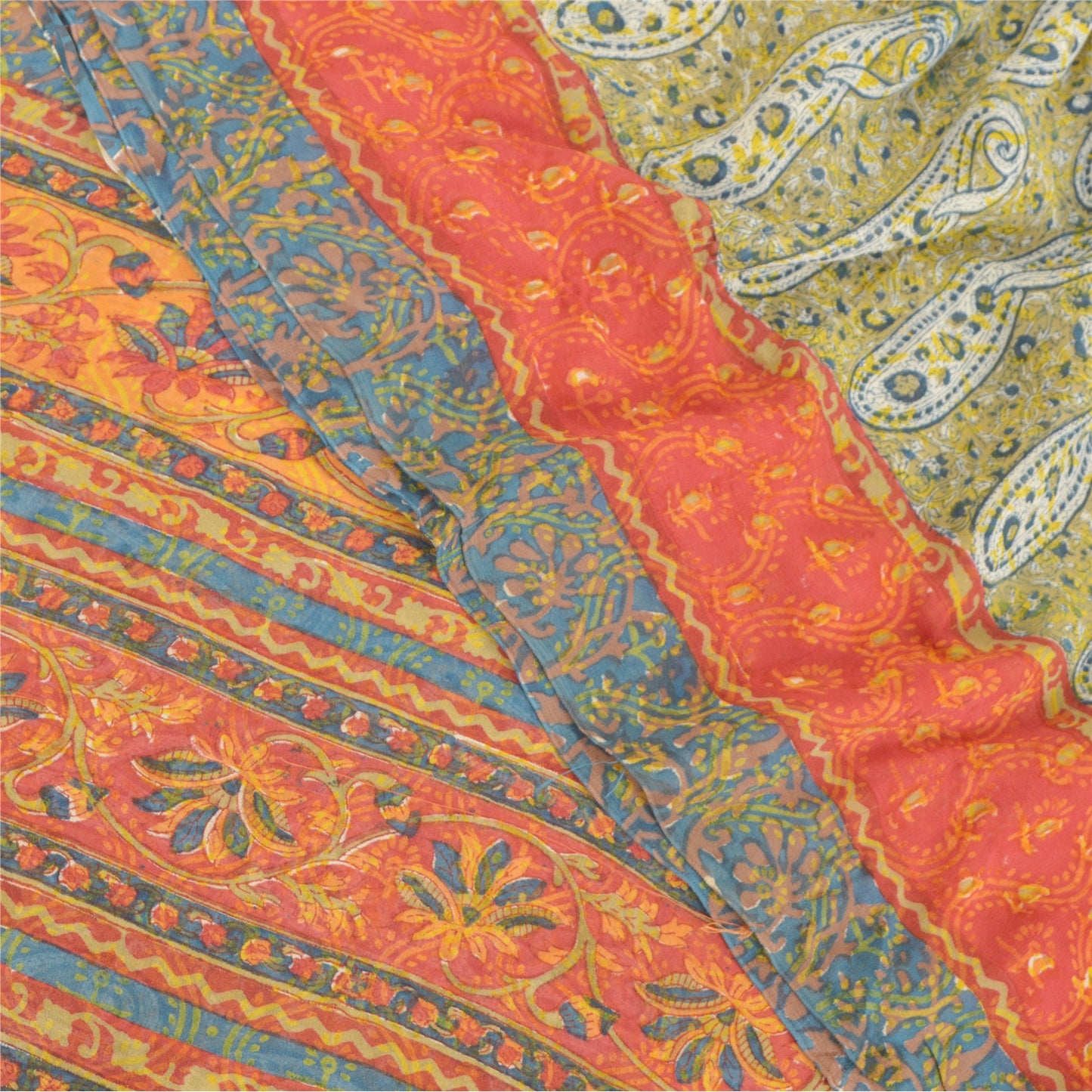 Sanskriti Vintage Green Sarees Pure Georgette Silk Printed Sari 5YD Craft Fabric