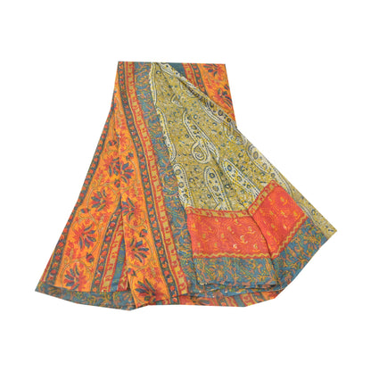 Sanskriti Vintage Green Sarees Pure Georgette Silk Printed Sari 5YD Craft Fabric