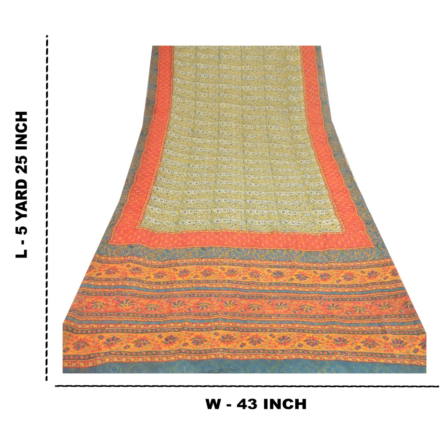 Sanskriti Vintage Green Sarees Pure Georgette Silk Printed Sari 5YD Craft Fabric